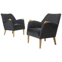 Mid-Century Danish Lounge Chairs with Oak Arms