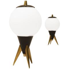 Set of Two Brass and Black Colored Table Lamps