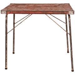 Vintage Folding Red Campaign Table, France, circa 1950