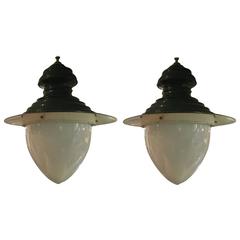 Large Vintage Green and White Hanging Pendant Lights 3