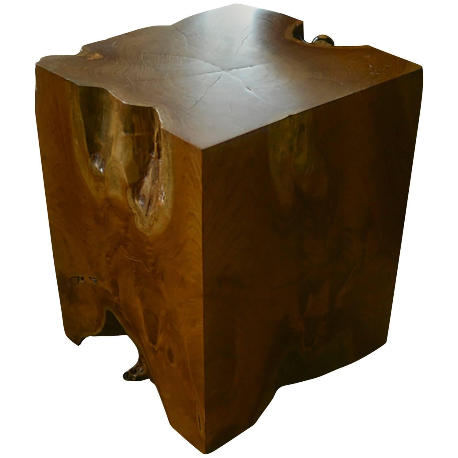 Organic Teak Root Cube Side Table For Sale