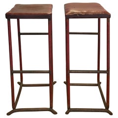 Retro French Red Leather Stools, circa 1970s