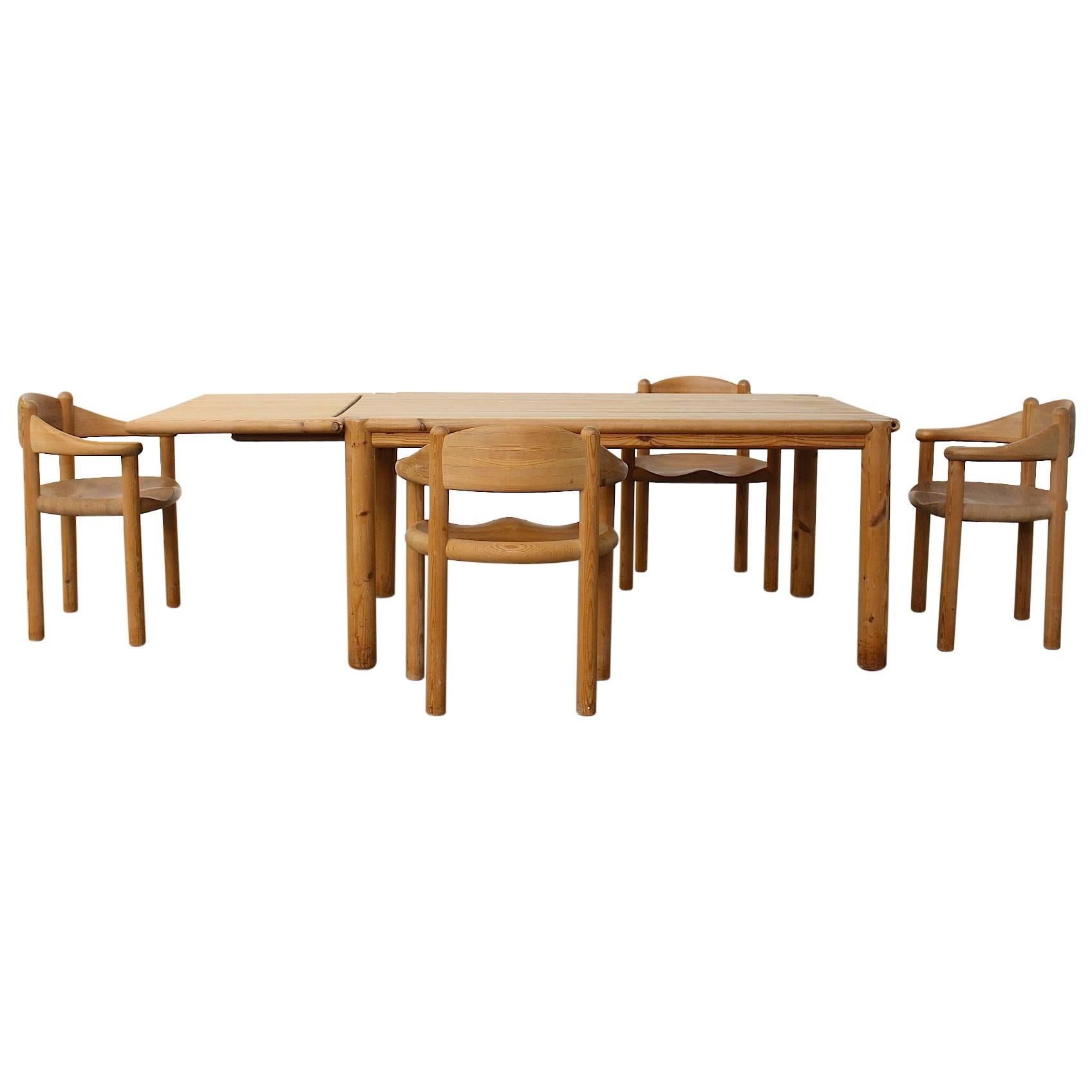 Rare Rainer Daumiller Pine Dining Set of a Table and Four Chairs