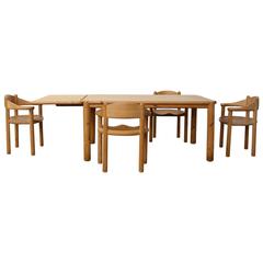 Rare Rainer Daumiller Pine Dining Set of a Table and Four Chairs