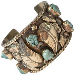 Native American Sterling over Nickel Turquoise Cuff Bracelet