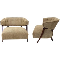 Pair of Large-Scale Button Tufted Billy Haines 1940's lux Style Lounge Chairs
