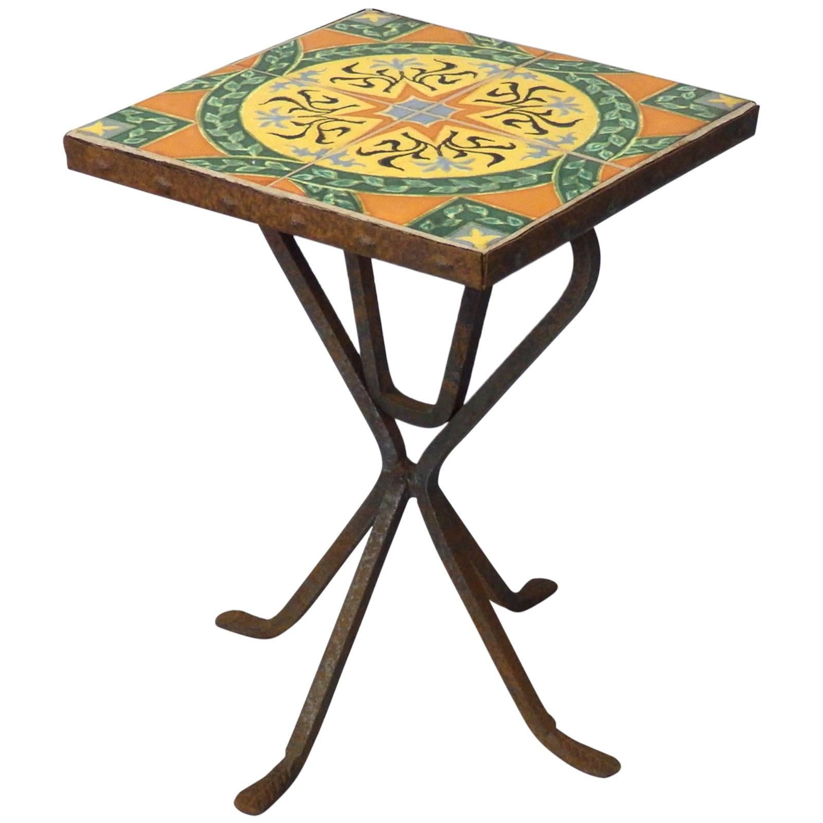 Wrought Iron Base Catalina Tile-Top Occasional Table