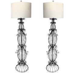 Magnificent pair Tommi Parzinger style Large-Scale Flowing Wire Work Floor Lamps