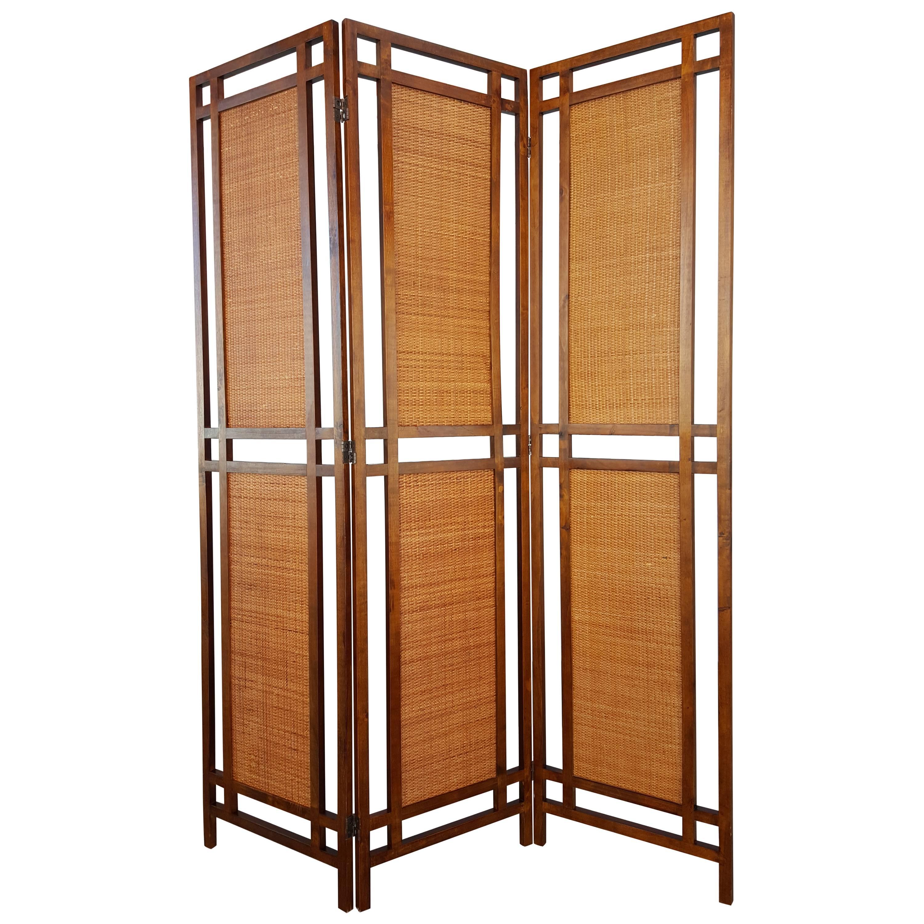 Rattan and Wood Room Divider / Screen