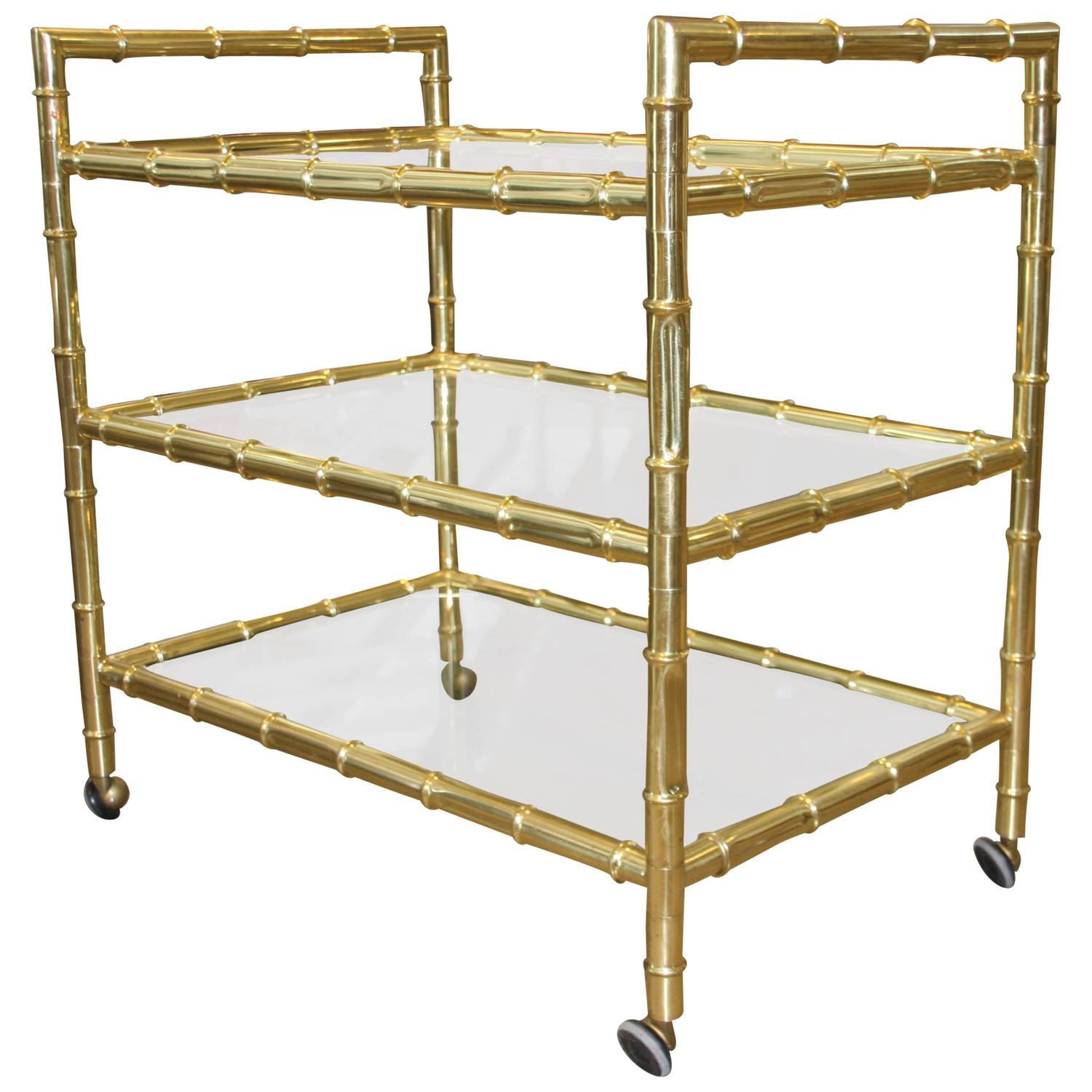 Beautiful Brass Faux Bamboo Bar Cart at 1stdibs