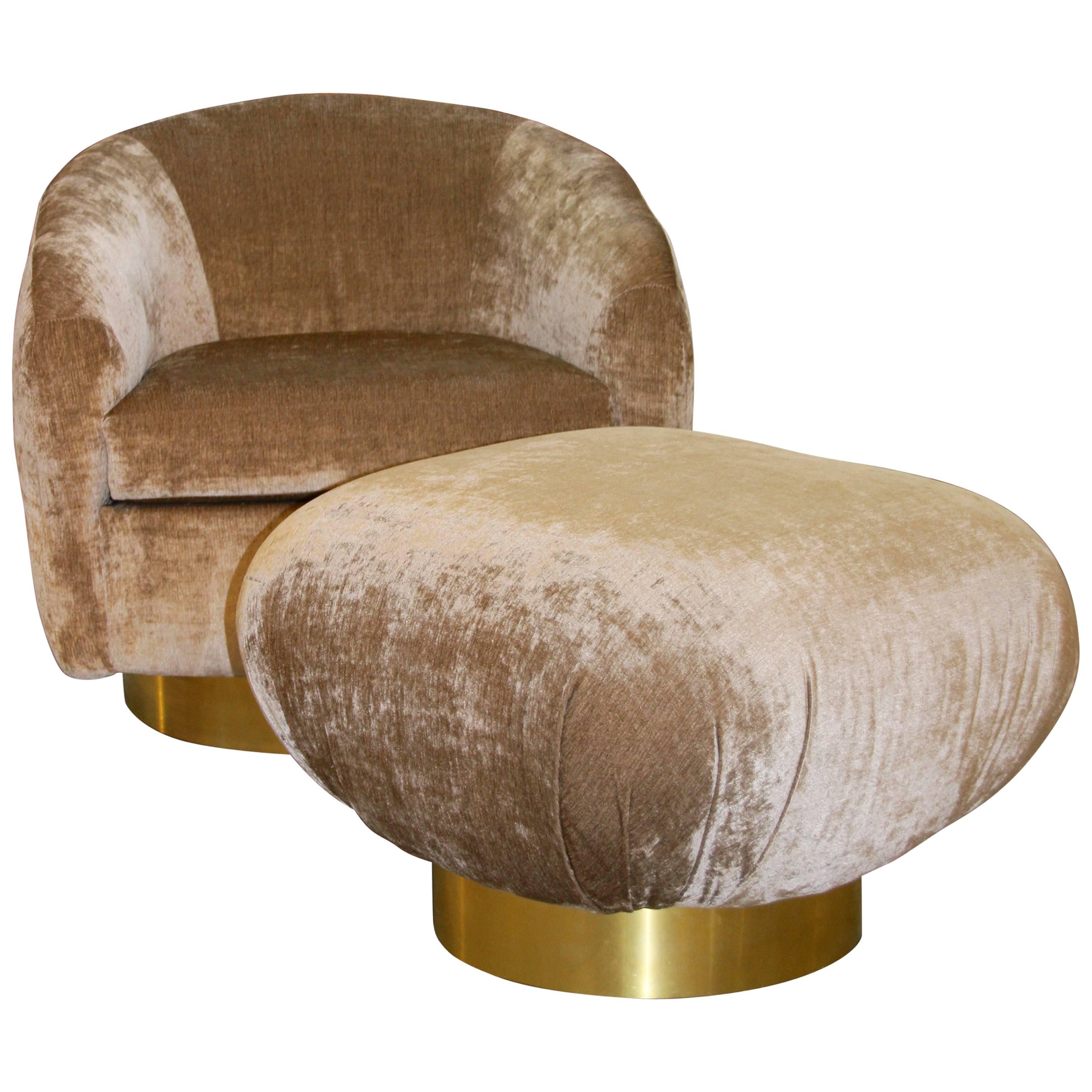 Preview Swivel Chair and swivel Ottoman with Brass Banded Bases at 1stDibs