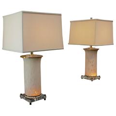 Beautiful Pair of Murano Glass, Lucite and Brass Lamps