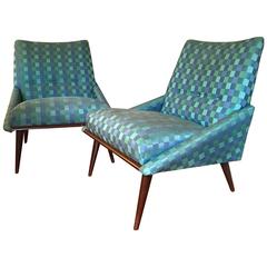 Vintage Mid-Century Modern Pair of Kroehler Slipper Chairs in Original Silk Upholstery