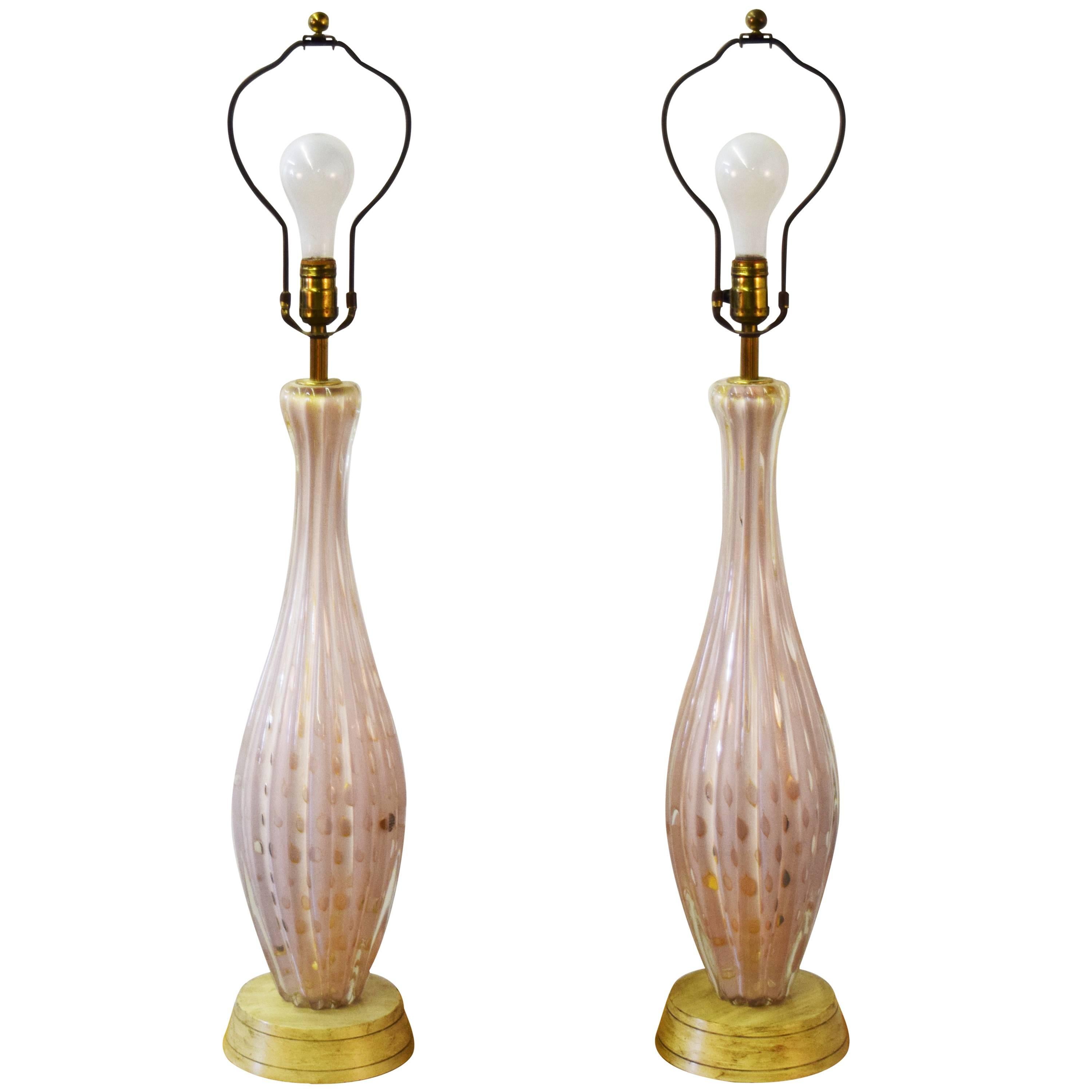 Pair of Italian Barovier e Toso Murano Table Lamps
