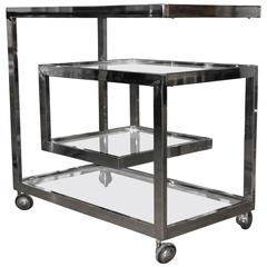 Beautiful Milo Baughman 1970s Chrome Bar Cart