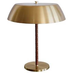 Swedish Brass and Leather Desk Lamp