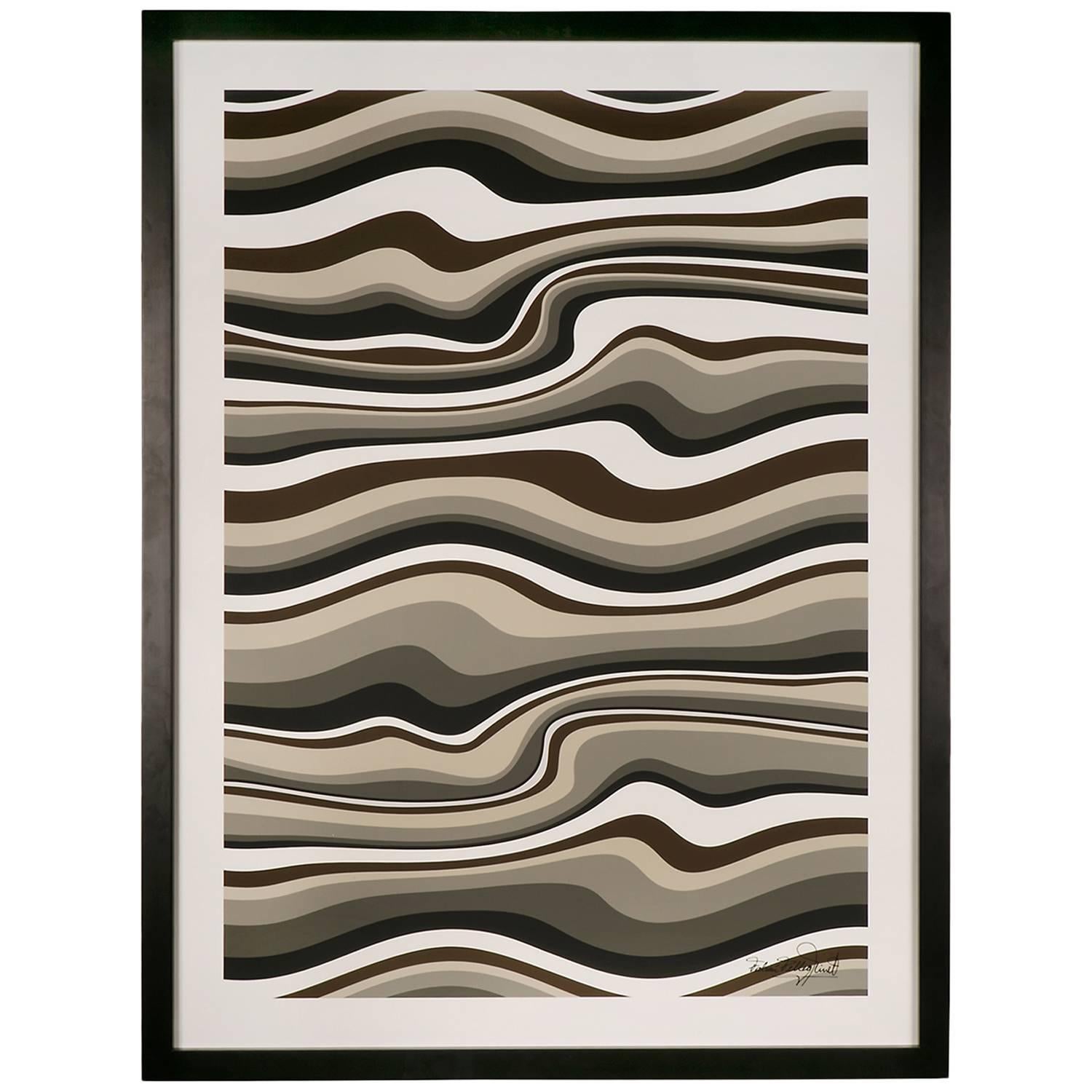 French Graphic Brown Neutral Colour Pattern Artwork with Black Frame and Glass