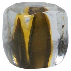 Venini Vetro Sommerso Glass Paperweight with Yellow and Green Core, 1968