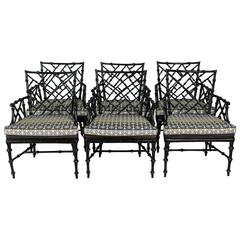 Faux Bamboo Metal Patio Chairs, Set of Six