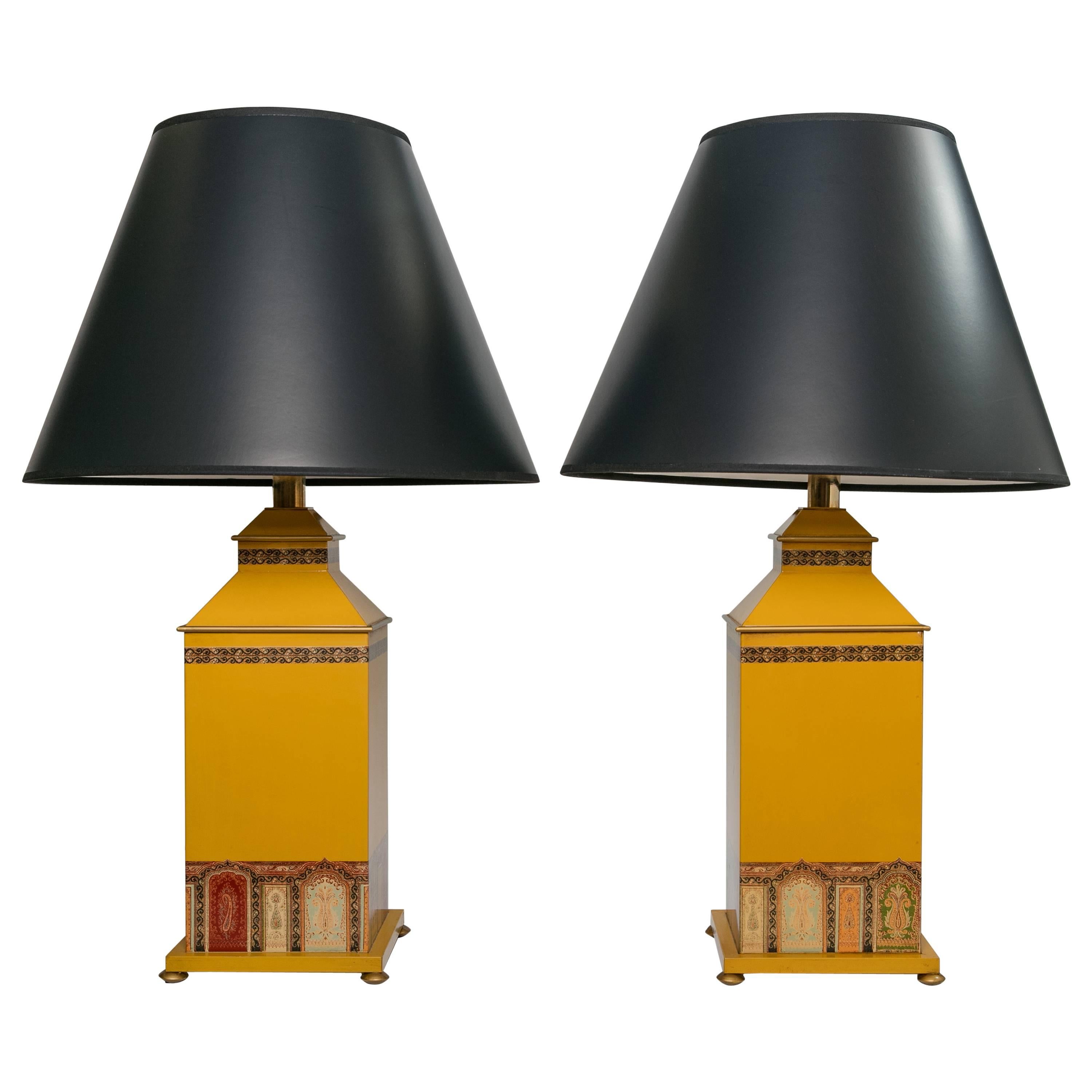 Etro Patterned Tole Table Lamps, Pair