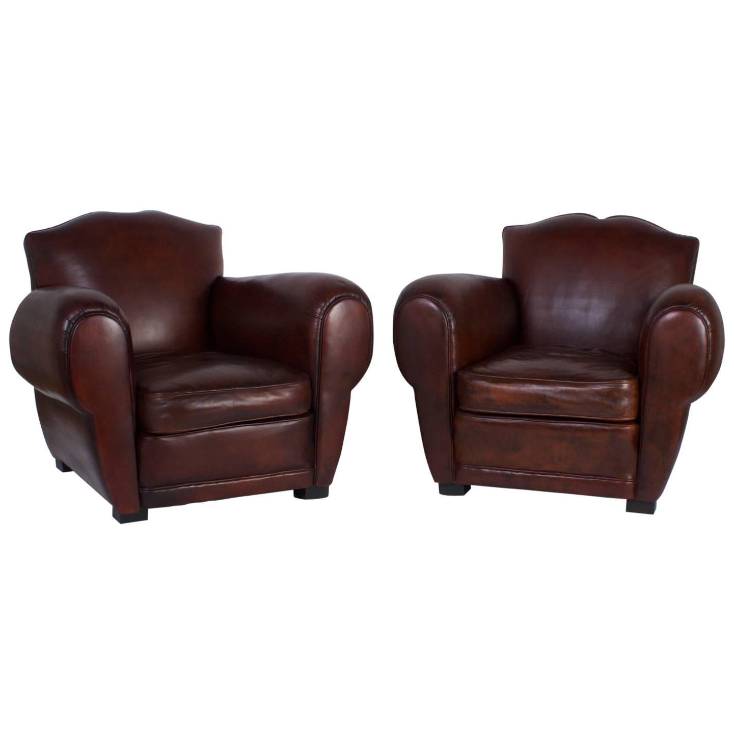 Pair of Art Deco Leather Club Chairs For Sale at 1stDibs