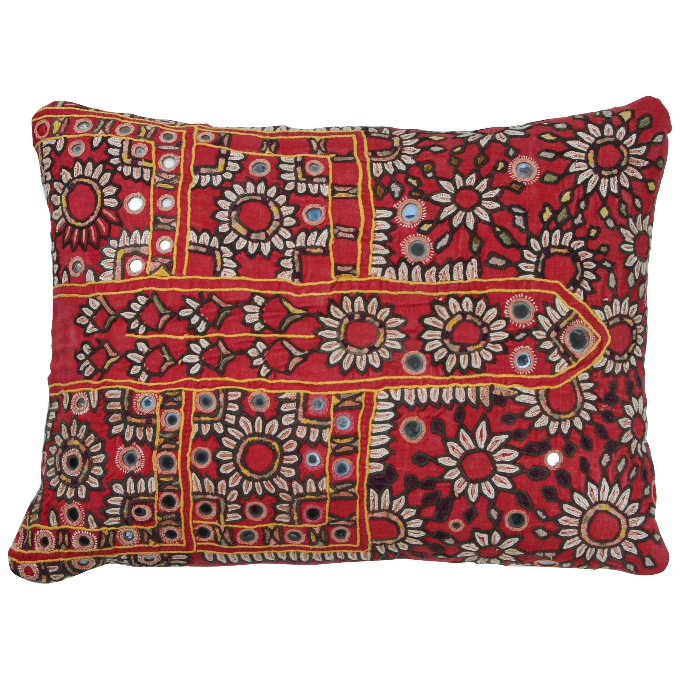 Indian Mirrored Shisha Pillow  Red, Pink, Yellow, Ivory For Sale