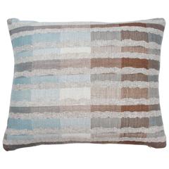 Indian Hand oven Pillow. Light Blue. Brown. Gray. Ivory. Wool and Silk. 11