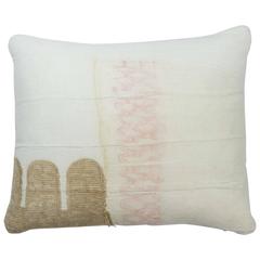 Vintage African Embroidery Pillow.   Ivory.  Oatmeal.  Pink. Cushion.