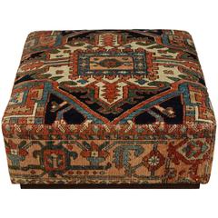Antique Heriz Carpet Ottoman on Casters 11