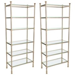 Pair of Neoclassical Style Nickel and Brass Etageres