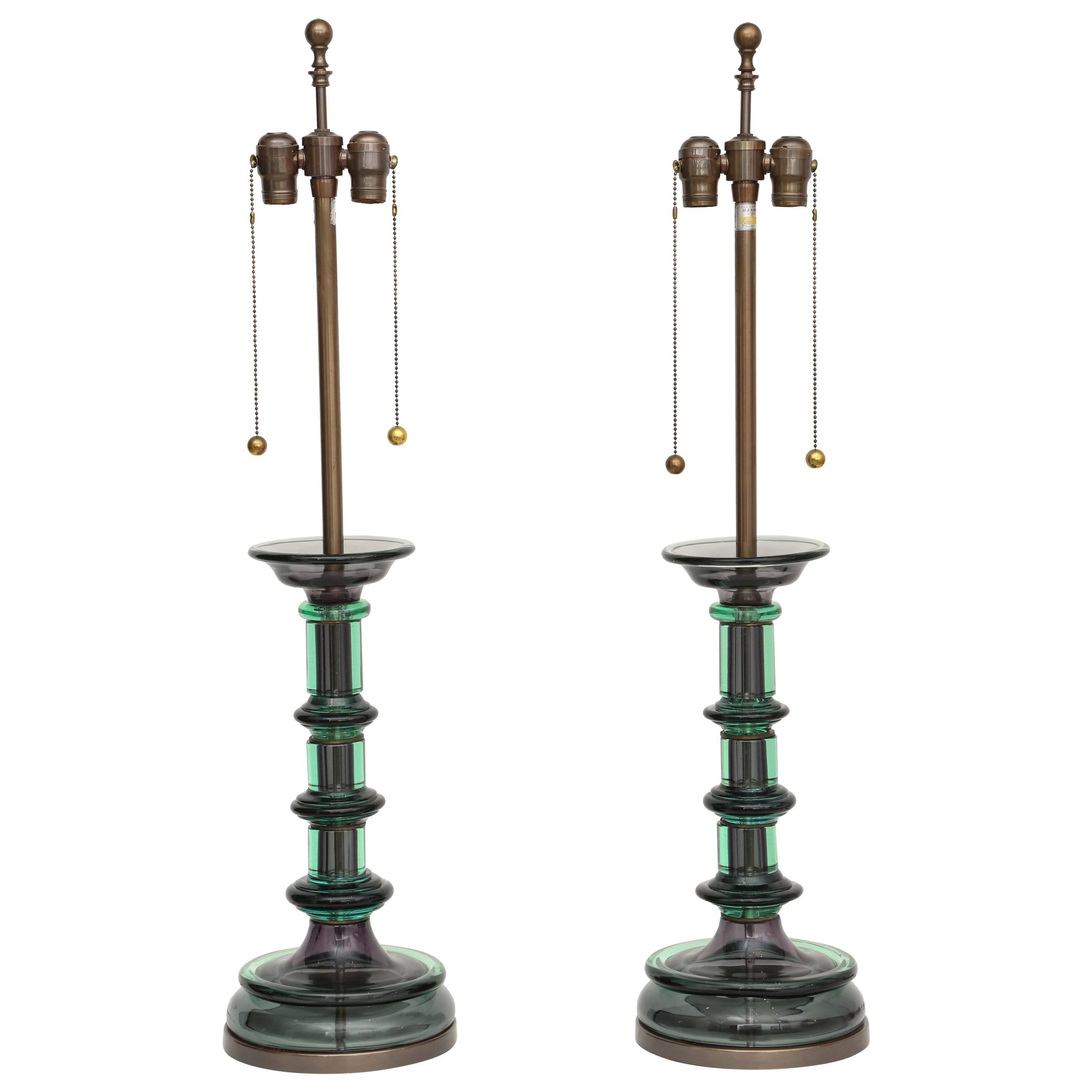 Pair of Archimede Seguso Murano Stepped Lamps, Marbro