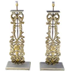 Pair of Tall Wrought Iron Lamps Created from 19th Century Church Balustrades