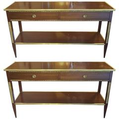 Pair of Two-Drawer Bronze-Mounted Russian Neoclassical Style Console Tables
