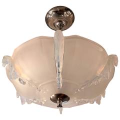 French Art Deco Pendant Flush Opaline Glass, 1920s Lights