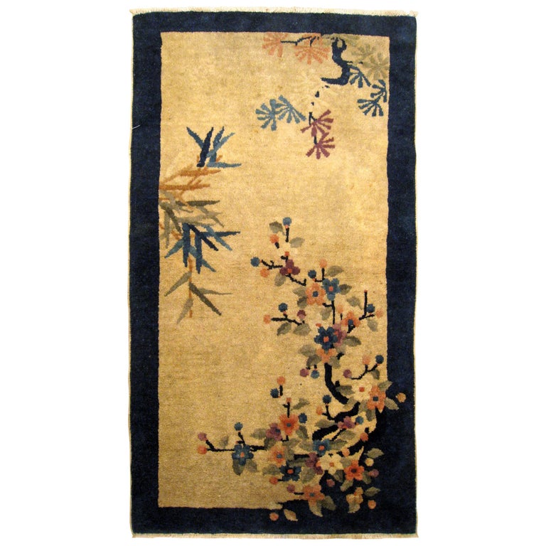 Antique Chinese Peking Oriental Rug, in Small Size, w/ Trees and ...