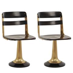 Bronze and Mahogany Pair of Yacht Chairs