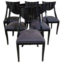 Set of Six Pietro Constantini Black Lacquered Klismos Chairs