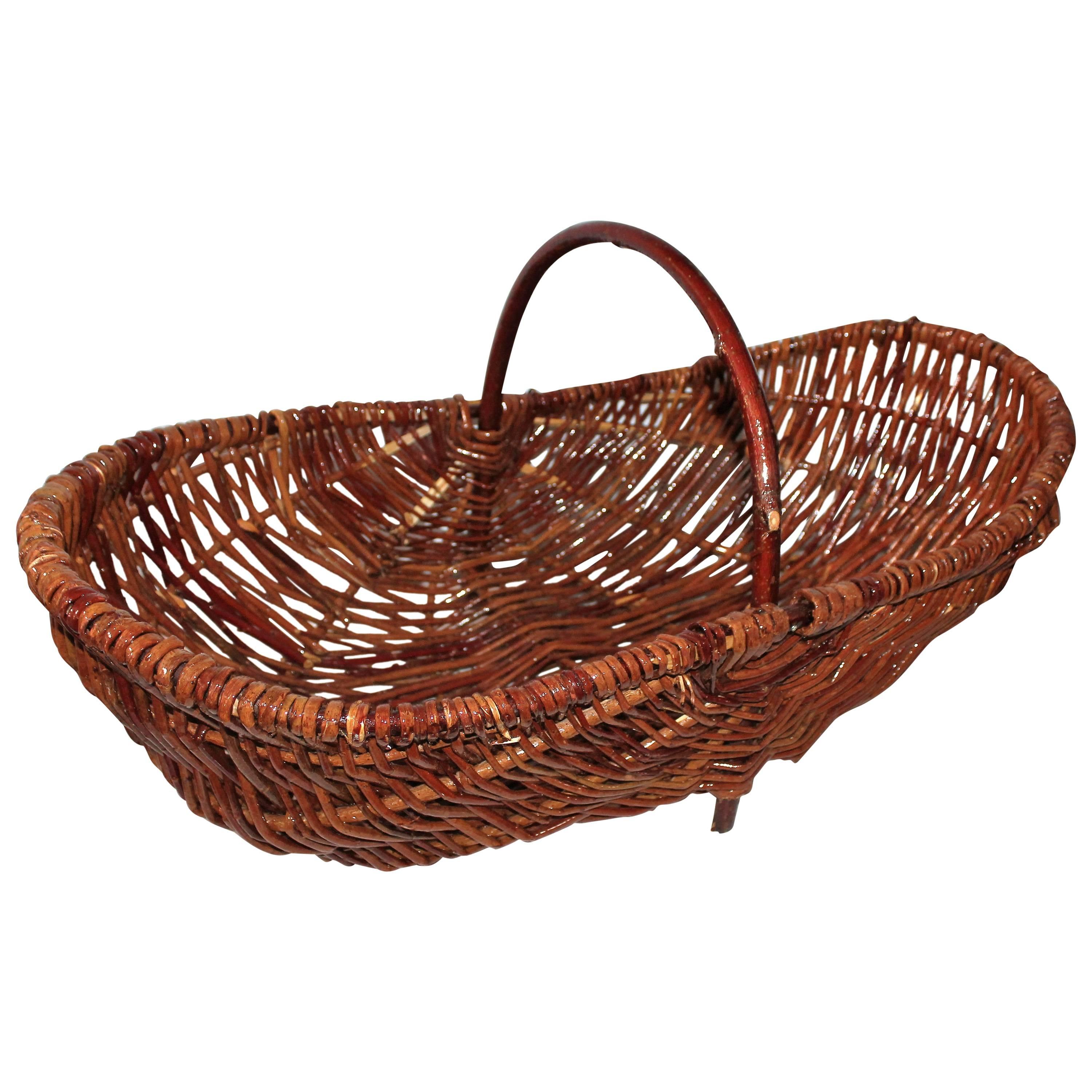 Monumental Hickory Gathering Basket For Sale