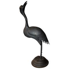 Large Pewter Crane on Stand