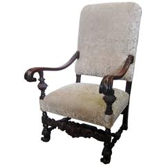 19th Century Jacobean Style Carved Walnut Armchair 4