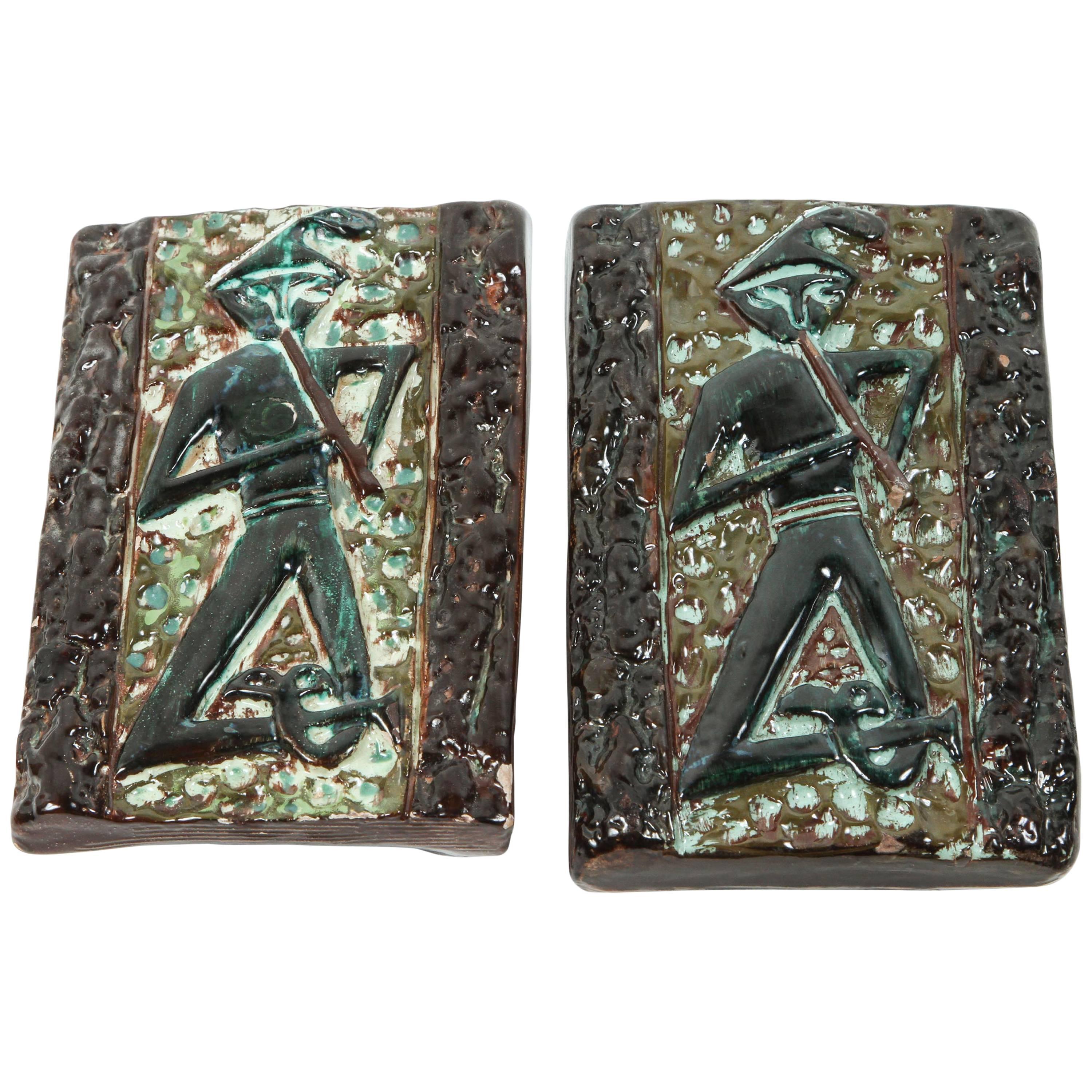 Pair of Mid-Century Italian Ceramic Door Pulls For Sale