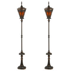 Pair of American Cast Iron and Brass Floor Lamps