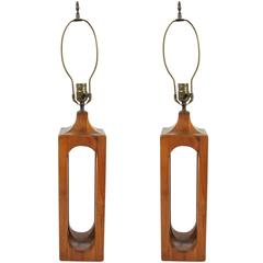 Pair of Mid-Century Walnut Table Lamps