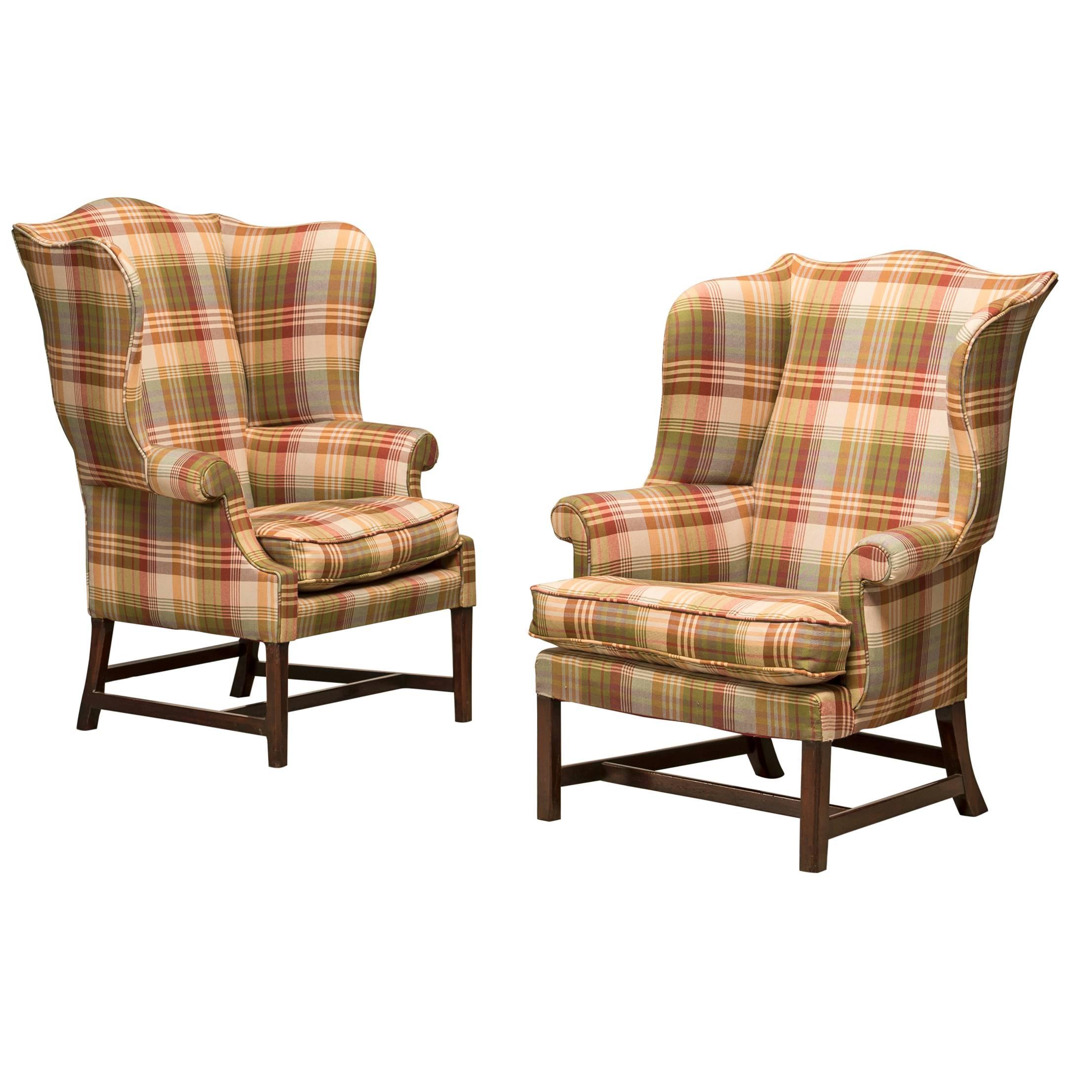 Pair of Chippendale Wingchairs Reupholstered with Fabric from Mulberry