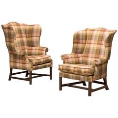 Pair of Chippendale Wingchairs Reupholstered with Fabric from Mulberry