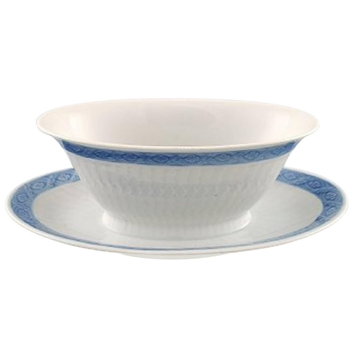 Blue Fan Royal Copenhagen Porcelain Dinnerware, Oval Sauce Boat on Base For Sale