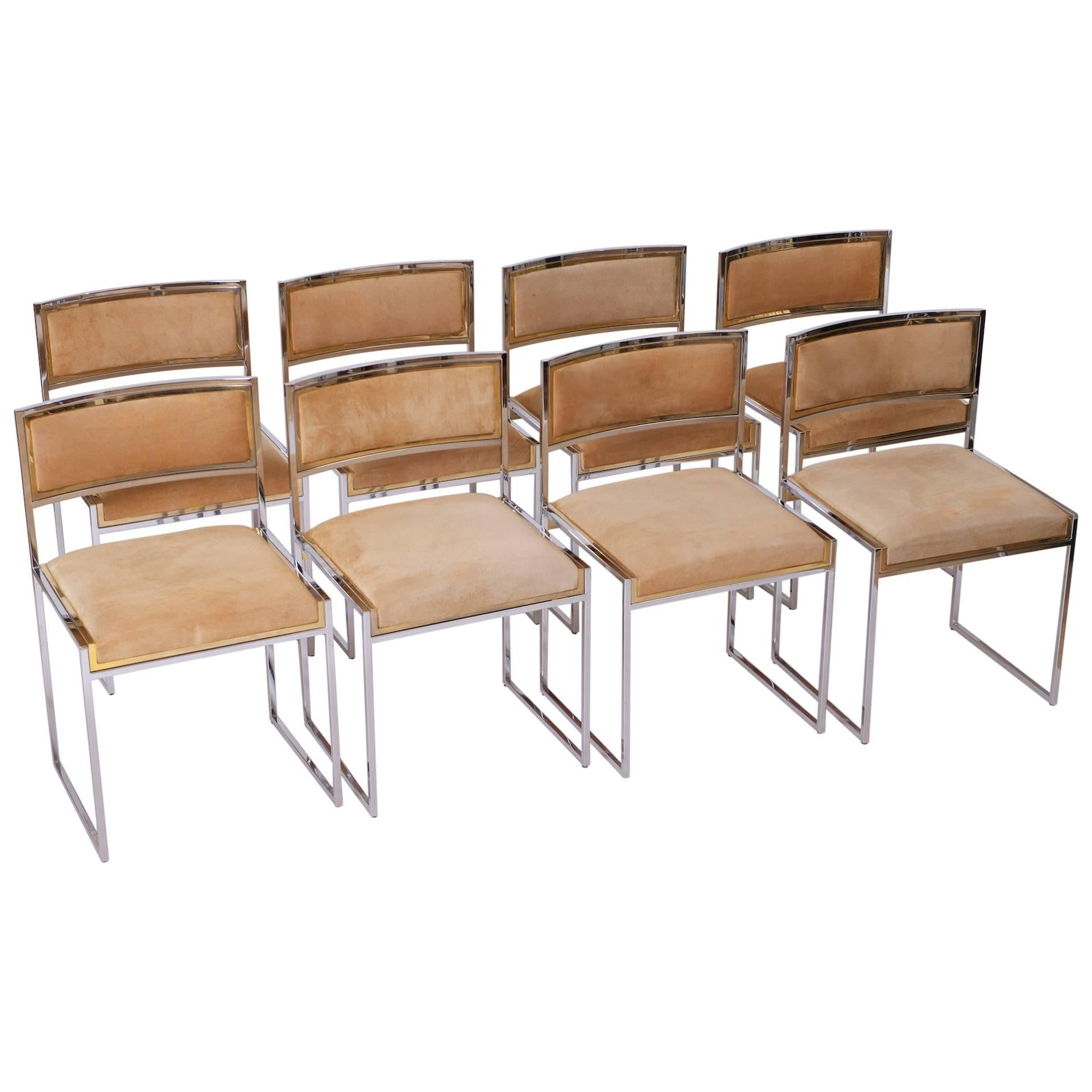 Chrome and Brass Dining Chairs Attributed to Willy Rizzo