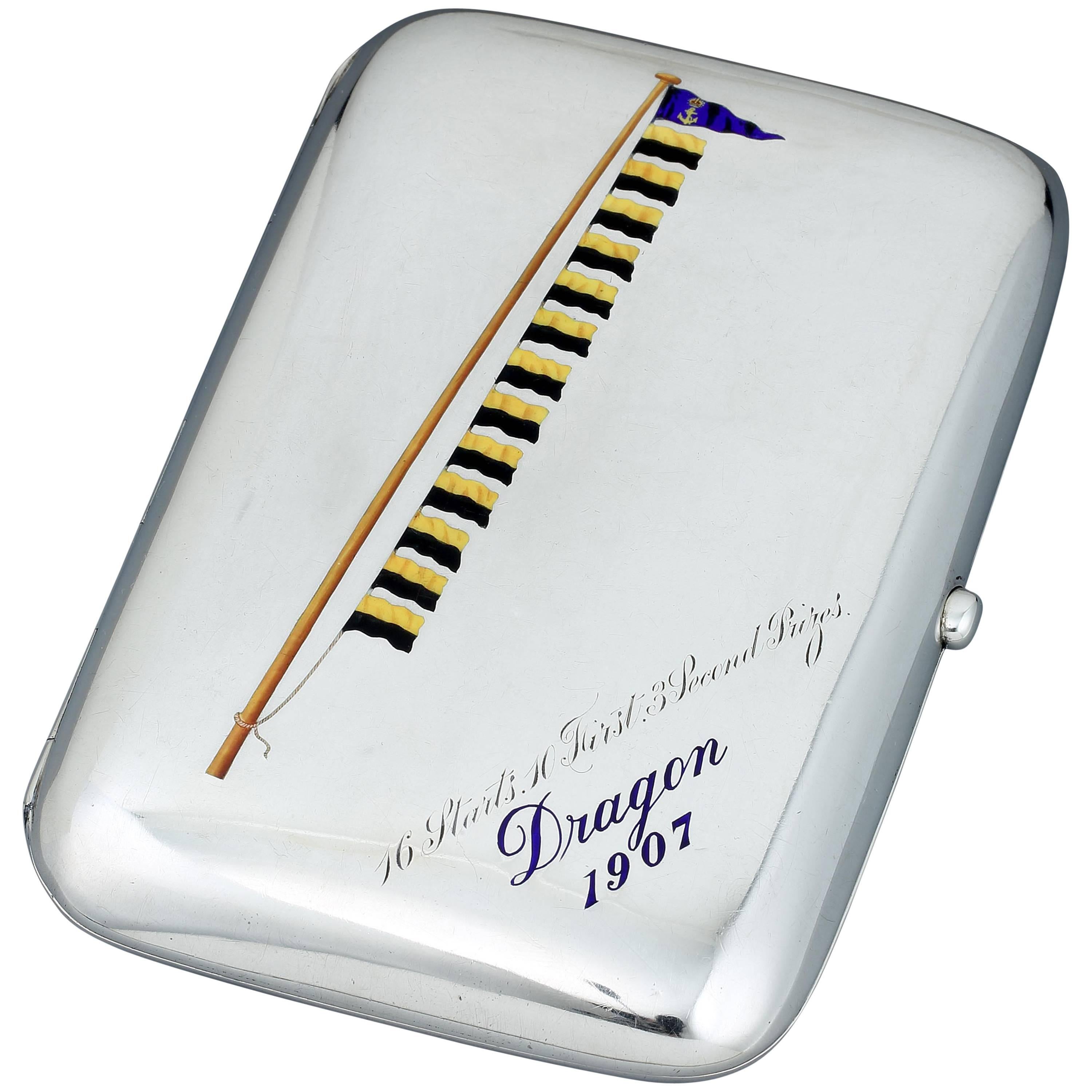 Large Silver and Enamel Yachting Interest Cigar Case, 1907