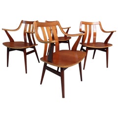 Mid-Century Modern 1960, Four Teak Designer Bentwood Chairs