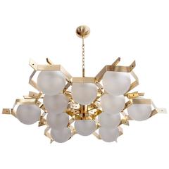 Monumental Brass and Glass Chandelier 7